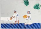 Malba ve stylu Východoindické společnosti. Žehlící pradlák a žena s nádobou