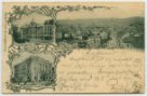 Liberec - kvodlibet. jednobar. do r. 1918: pošta, spořitelna, celkový pohled ' Gruss aus Reichenberg i/B.'