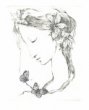 Grafický list - Dívčí hlava se dvěma motýly