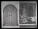 Dvojsnímek - dřevěné dveře a nástěnná malba