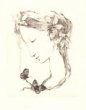 Grafický list - Dívčí hlava se dvěma motýly