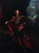 Torzo korouhve cechu řezníků s císařem Karlem VI. a špička žerdi ve tvaru lva